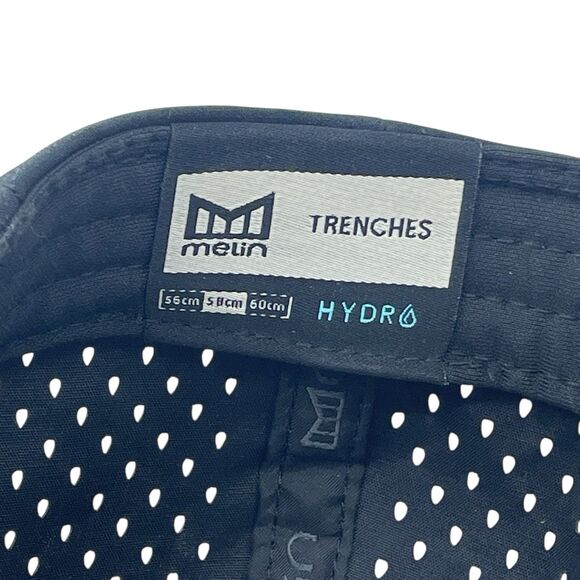 Melin Hat Cap Black Hydro Trenches Perforated Size Adjustable Snap Back 58cm - Picture 8 of 8